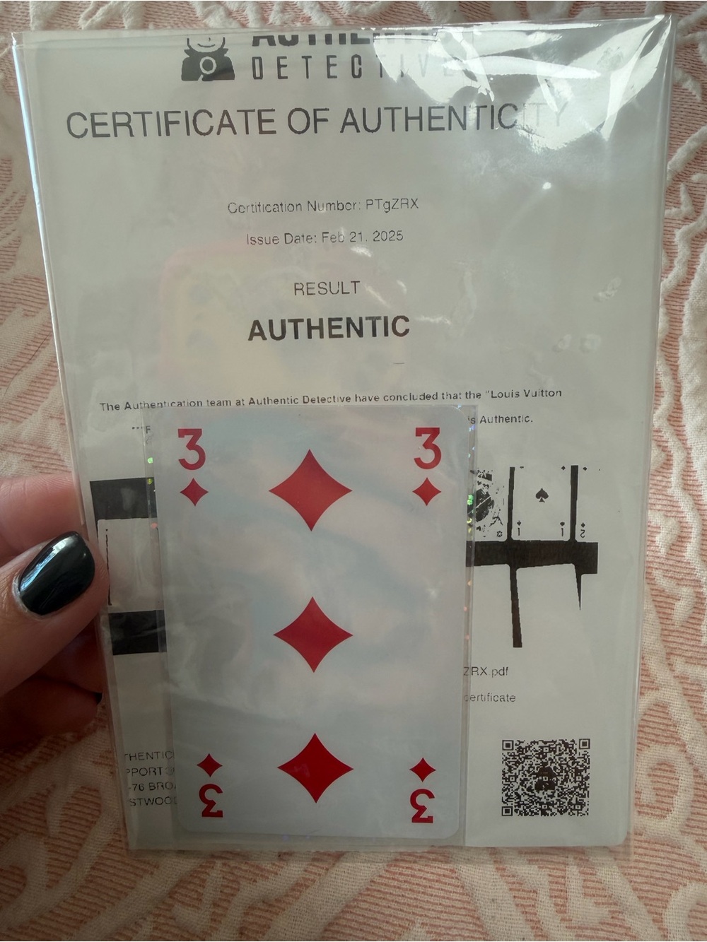 ! authenticated louis vuitton 3 of diamonds playing card